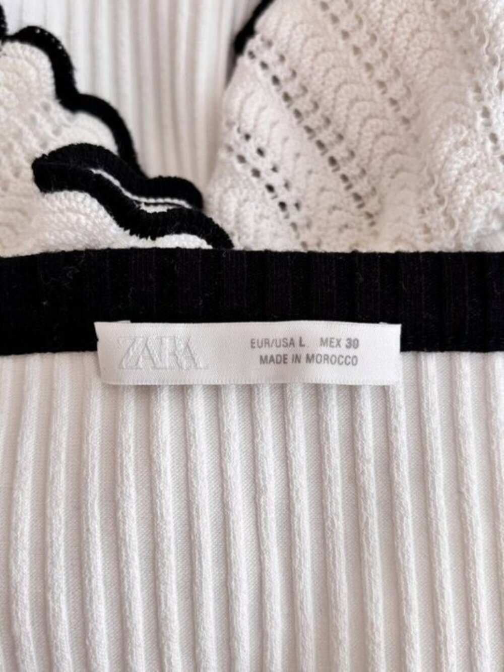🛍 Zara White Ribbed Ruffle Peplum Top Square Neck Contrast Trim Size L - Picture 8 of 8